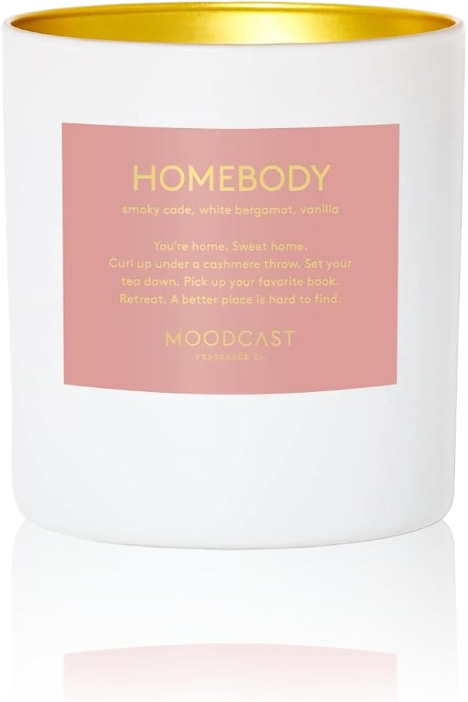 Moodcast Homebody Scented Candle - Aesthetic Candle for Home, Vanilla, White Bergamot & Smoky Cade, Clean Coco Wax Blend, Vegan, Paraben Free, 45-Hour Long Lasting Burn - 8oz