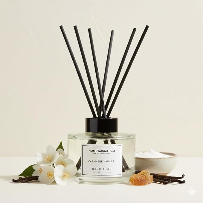 Cashmere Vanilla Reed Diffuser Set-Premium Fragrance Reed Diffusers for Home. Office, Bathroom, Kitchen, Shelf and Home Décor - Long-Lasting Scent with Non-Toxic essential Oils Diffuser 5.63 oz, 160ml