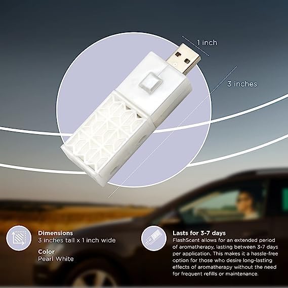 Belle Aroma® FlashScent™ Aromatherapy Diffuser USB – Portable Essential Oil Diffuser for Car, Office Desk & Travel – Waterless Mini Air Diffuser Kit with Peppermint & Lavender Oil & 7 Refill Pads