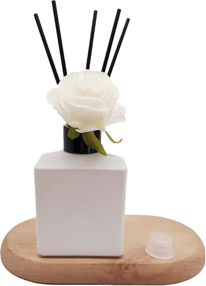 2PCS 200ml Reed Glass Diffuser Set，Essential Oil Container,6.7oz Refillable Empty Glass Bottles with Sticks,Diffuser Jars for Home Oil Fragrance Matte White (200ml Square)