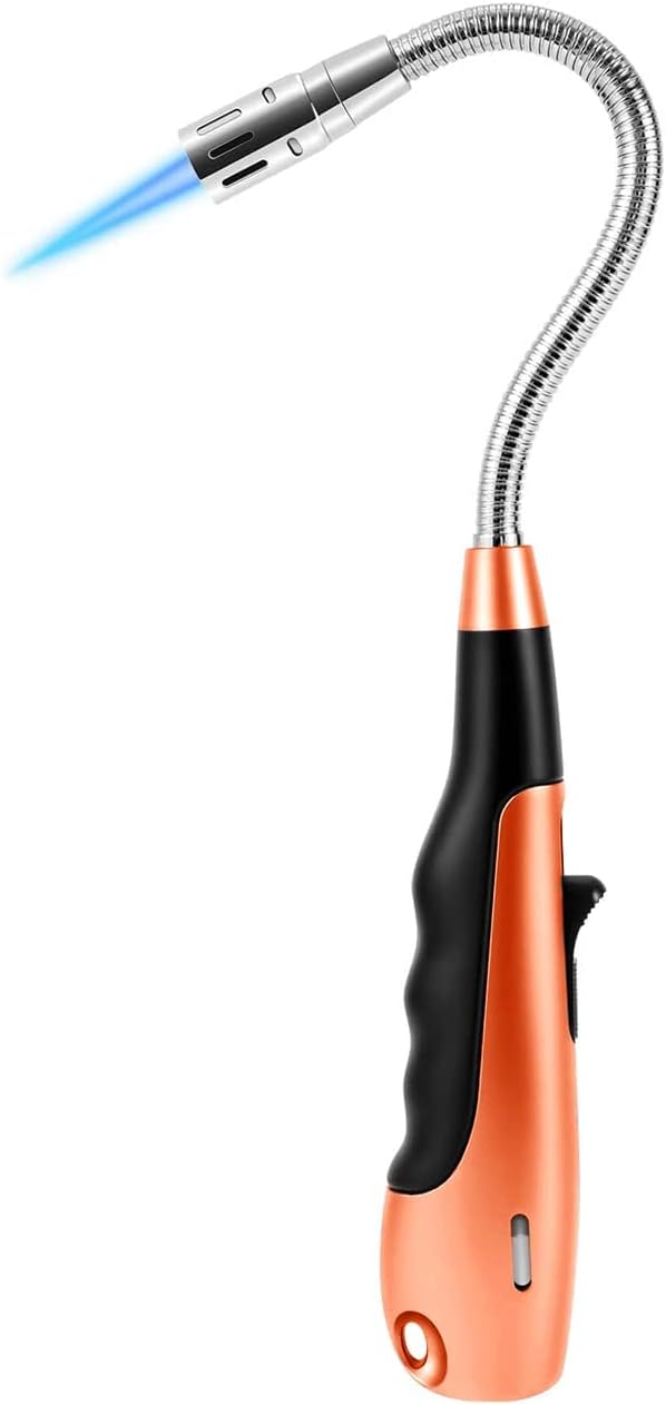 Butane Lighter with Visual Fuel Window for Kitchen Grill, Orange (No Butane)