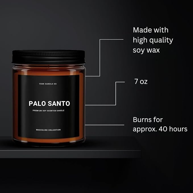 1OAK Palo Santo Candle - Mens Candles for Home - Masculine Candle - Scented Candles for Men - Long Burning Premium - Soy Wax (7oz.)