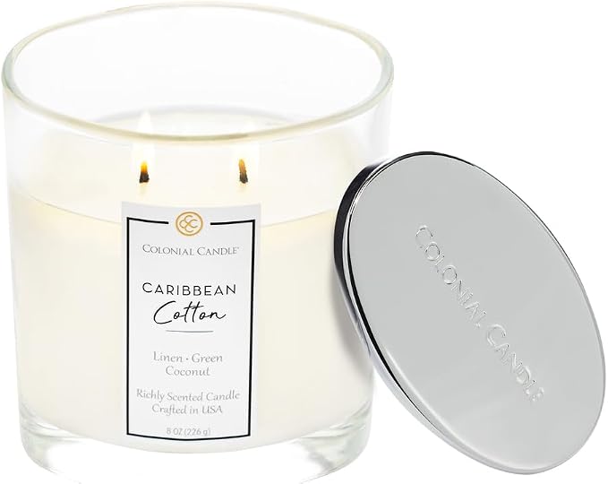 Colonial Candle Caribbean Cotton Scented Candle Jar, Highly Fragranced Candles for Home Scented, Mottled Wax Candle, 2 Wick, 8 oz - Made in the USA