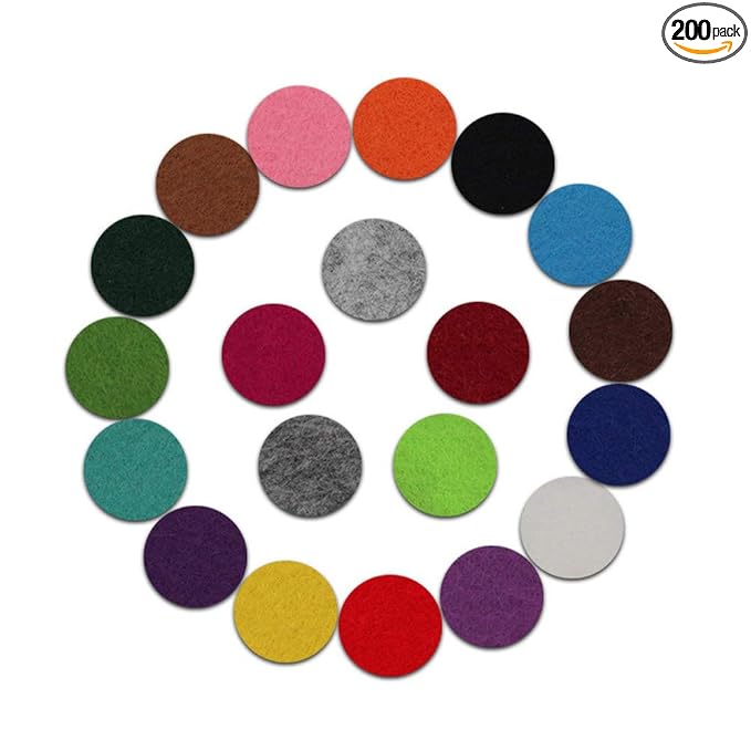 200 Pieces Car Diffuser Aromatherapy Diffuser Necklace Replacement Pads Replacement Felt Pads Essential Oil Diffuser Locket Necklace Refill Pads Multi-Color (22.5mm Diameter)