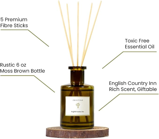 PRISTINE English Country Inn Reed Diffuser for Home | Fresh Blend of Strawberry, Vanilla, Musk Reed Diffuser Set, Oil & Reed Diffuser Sticks | Home & Office Decor | Fragrance