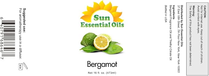 Sun Essential Oils Bergamot Essential Oil 16 oz Bulk for Skin, Hair, Aromatherapy, Soap & Diffuser