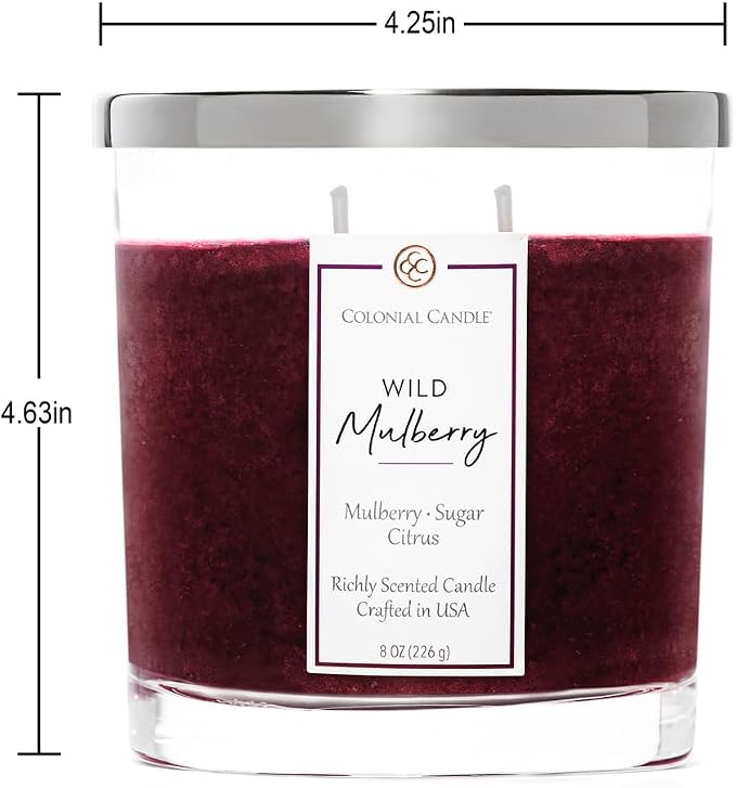 Colonial Candle Wild Mulberry Scented Candle Jar, Highly Fragranced Candles for Home Scented, Mottled Wax Candle, 2 Wick, 8 oz - Made in the USA