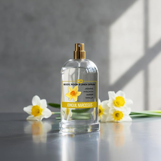 Daniella's Candles Jonquil Narcissus Body Room and Linen Spray, Perfume Natural Body Mist & Room Spray, Long lasting Fragrance, 100ml/3.4oz