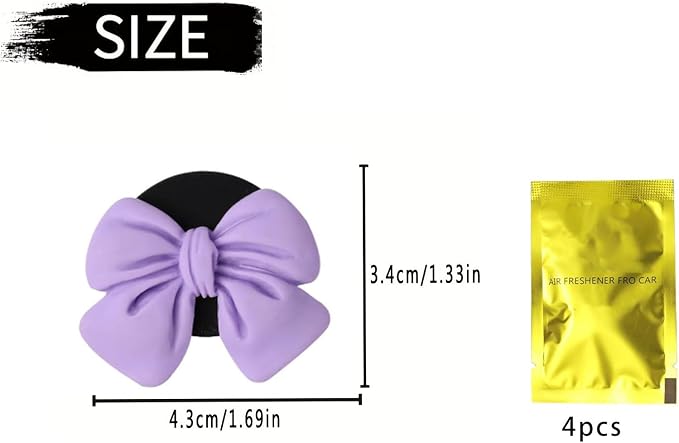 Bow Car Air Freshener Clips, 4 Pcs Cute Bow Car Air Vent Clip, Coquette Auto Air Conditioning Outlet Diffuser Perfume Clips, Interior Decoration, Auto Decor for Women Girls (Purple, 1.69in)