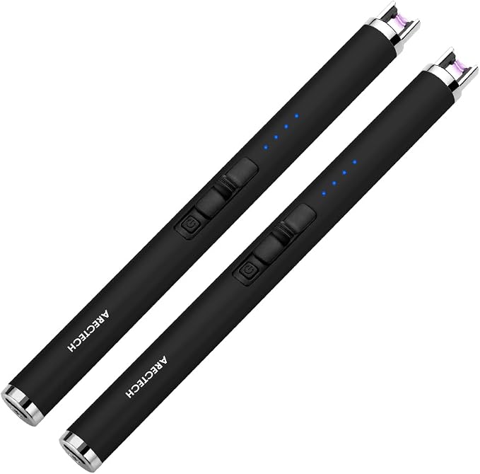 ARECTECH Rechargeable Electric Candle Lighter, Christmas Stocking Stuffers Gifts for Mom Men Wife, Arc Plasma Windproof Lighter for Candle Kitchen Birthday with Type-C Cable, Black 2 Pack