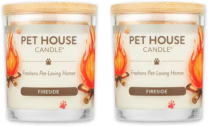 One Fur All Pet House Candle 9 OZ Plant-Based Soy Scented Candle with a 60 Hour Burn Time and a Cotton Wick - Fireside