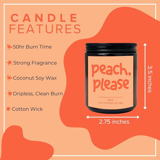 Simply Soson 9oz Peach Scented Candle, Fall Candles, Peach Scent, Aromatherapy Candles, Gifts for Women, Men, Families Friend, Colleague, Birthday, Holiday