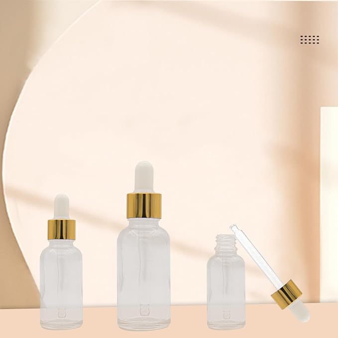 12 Pcs Glass Dropper Bottles with Eye Dropper Dispensers Lab Dropping Bottles with 2Pcs Long Pipettes 2Funnel and12 Label for Travel Cuticle Massage Essential Oils Perfume (Clear,1oz)