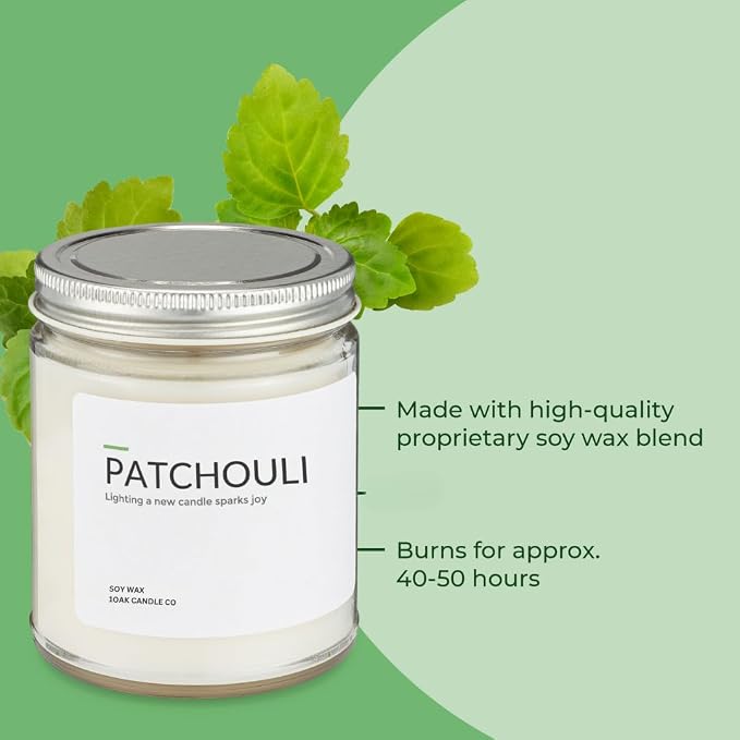 1OAK Patchouli Candle - Soy Wax Scented Candles (Patchouli) - Soy Candles for Home Scented - Long Burning Candle Premium - Hand-Poured (7oz.)