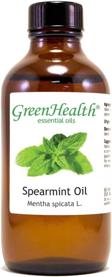 Spearmint Essential Oil – 4 fl oz Amber Glass Bottle with Cap – 100% Pure & Natural – Therapeutic Grade for Aromatherapy, Diffusers, Massage, and DIY – GreenHealth