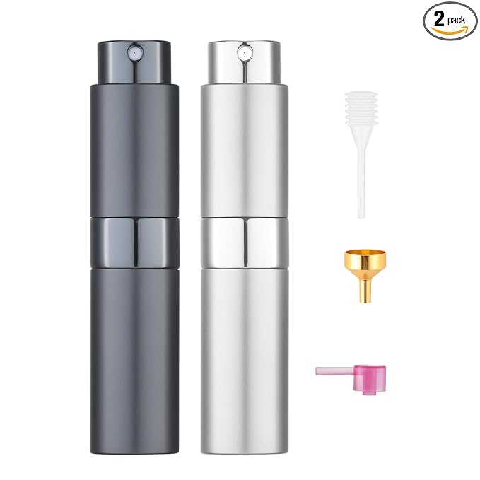 Tekson 8ml Travel Perfume Atomizer Refillable, Mini Cologne Spray Bottle Empty, Small Aftershave Portable Sprayer for Liquid Dispenser (Grey&Sliver)