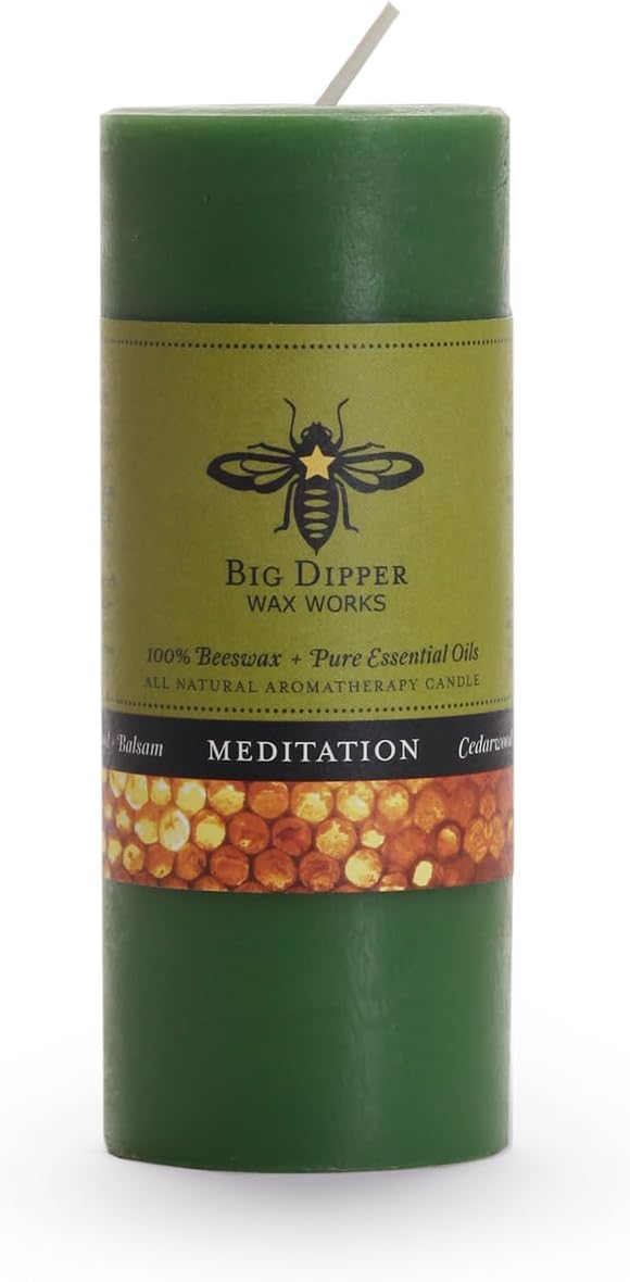 Big Dipper Wax Works 100% Pure Beeswax Pillar Candle, Meditation (Cedarwood & Balsam) Aromatherapy Candle with Pure Essential Oil, Non Toxic Clean Burning Natural Candle, 40 Hour Burn, Small 2 x 4.75
