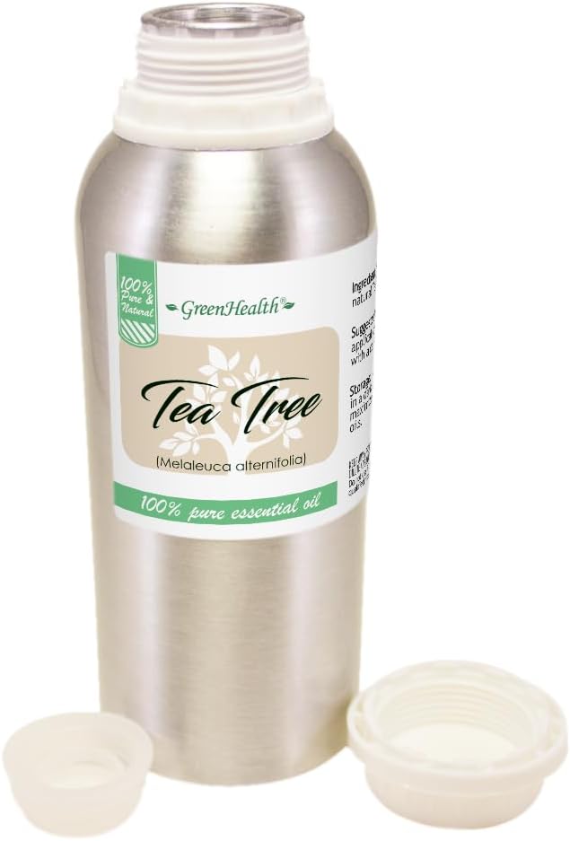 Tea Tree Essential Oil – 8 fl oz (237 ml) Aluminum Bottle w/Plug Cap – 100% Pure Essential Oil, Uncut – GreenHealth