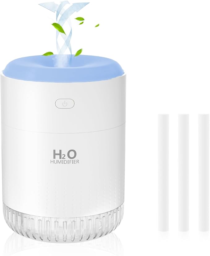 SZO Portable Mini Humidifier, 500ML USB Personal Cool Mist Humidifiers for Bedroom Office Travel Desk, Whisper Quiet 20dB with 2 Mist Modes & Auto Shut-Off, Small Desktop Humidifier（WSQ02 white）