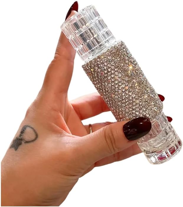 Luxury Rhinestone 30ML Refillable Perfume Bottle – High-End Portable Large Capacity Glass Spray Bottle with Aluminum Atomizer (Silver)