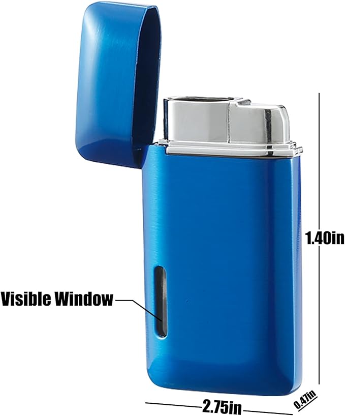Futlidys 2 Pack Mini Torch Lighter Butane Refillable, Double Flame Butane Lighter with Visible Window, Adjustable Jet Lighter, Great Gifts for Men and Women, Without Gas (Blue)