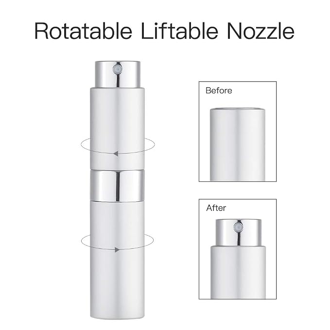 LISAPACK 8ML Atomizer Perfume Spray Bottle for Travel, Empty Refillable Cologne Dispenser, Portable Sprayer (Silver)