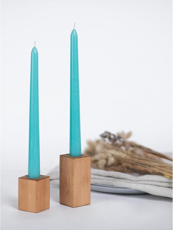 CANDWAX 8 inch Turquoise Taper Candles Pack of 4 - Unscented Smokeless Dripless Tall Candlesticks - Perfect for Holidays, Ordinary Dinners and Special Occasions - Teal Taper Candles