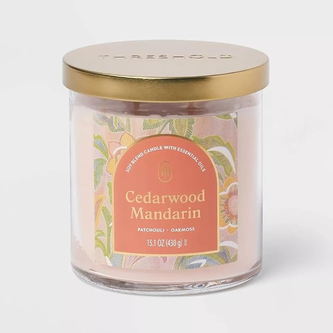 Threshold 2-Wick Lidded Glass Jar Candle (15.1oz, Cedarwood Mandarin)