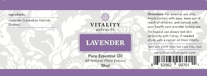 Vitality Extracts Lavender Essential Oil - Natural Calm, Stress Relief, Skin Care, Rest & Relaxation, Fresh Scent, Undiluted (Pack of 4)