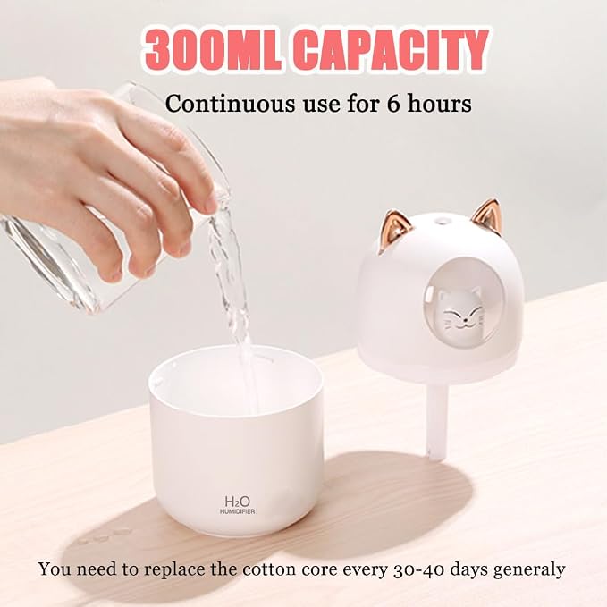 Portable Small Humidifier, YIMIKE 300ml Mini Cool Mist Humidifier with Night Light, USB Personal Humidifier Auto Shut-Off, Ultra-Quiet, 2 Spray Modes, Suitable for Home Office Travel (Pink)