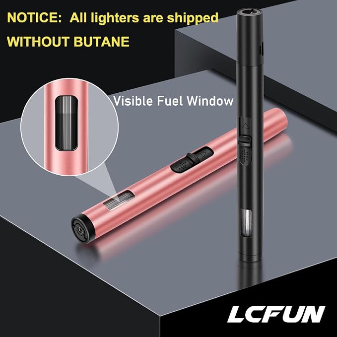 LcFun 2 Pack Torch Lighters Refillable Butane Lighter with Visible Fuel Window, Windproof Adjustable Jet Flame Long Matches Lighters for Candle, Grill, BBQ, Camping, Fireworks (Butane NOT Included)