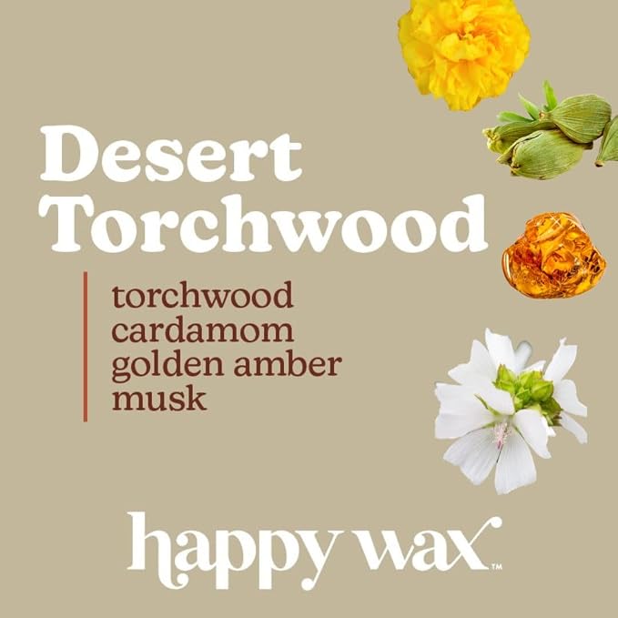 Happy Wax Desert Torchwood Scented Bear Wax Melts - Natural Strong Scented Woodsy Wax Melts Infused w/Essential Oils - Non Toxic & Pet Safe - (8 oz Pouch)