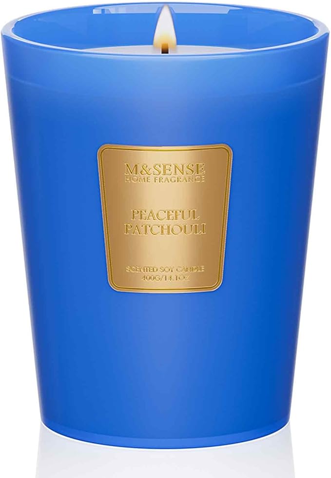 M&SENSE Peaceful Patchouli Soy Candle, 14.1oz 60H Long Lasting Scented Candles, Meditation & Stress Relief, Housewarming Gifts