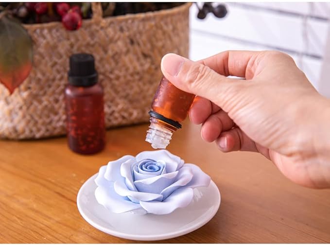 Essential Oil Passive Flower Diffuser -Non-Electric Porcelain Aromatherapy Diffusers for Small Mini Room, Desk Decorative, Bathroom (Blue Rose)