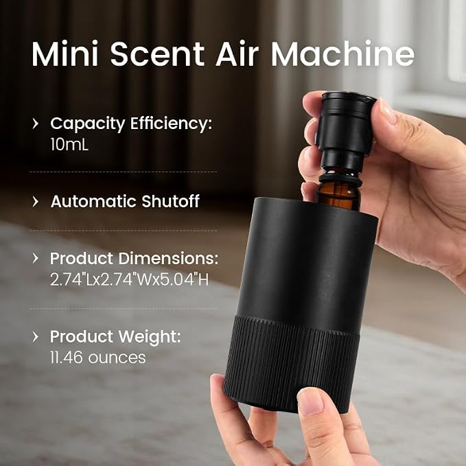 Waterless Diffuser for Essential Oil, Smart Car Air Freshener Diffuser, Scent Diffuser with Timer & 4 Mist Levels for Home, Room, Car, Office - Black