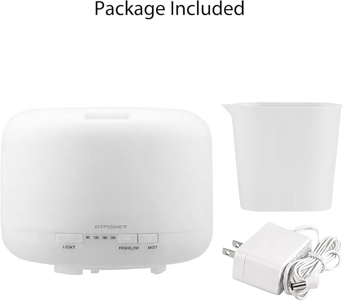 URPOWER 500ML Essential Oil Diffuser Humidifiers Ultrasonic Aromatherapy Diffusers with 4 Timer Settings and Waterless Auto Shut-Off for Home Office Living Room Yoga Remote Control NOT Included