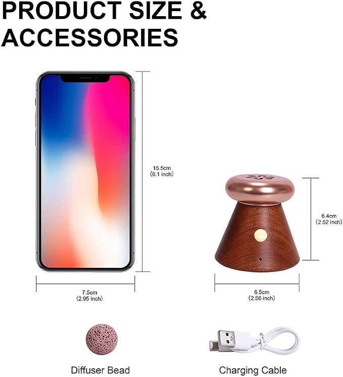 Wood Mini Essential Oil Diffuser Portable,Bedroom,Bathroom (Sapele) | Compact size with timed operation, and portable design for home, office, and car use