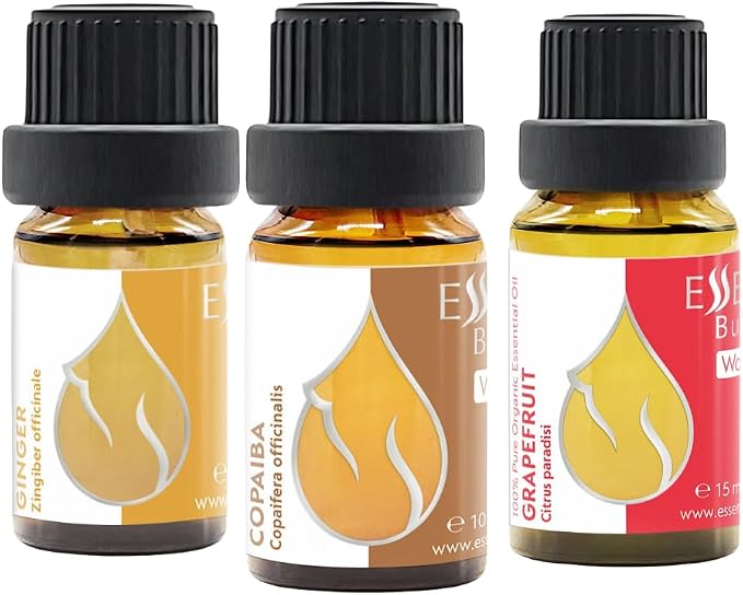 Set Fresh Harmony Organic Essential Oils |1 Fl Oz | Grapefruit (15ml) + Ginger (5ml) + Copaiba (10ml) | 100% Pure and Natural | Undiluted | Non-GMO | 3 pcs