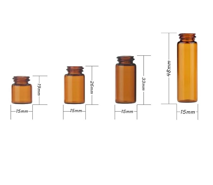 12 Pack Set Brown Screw Cap Glass Bottle Small Mini Empty Oil Vial (3ml)