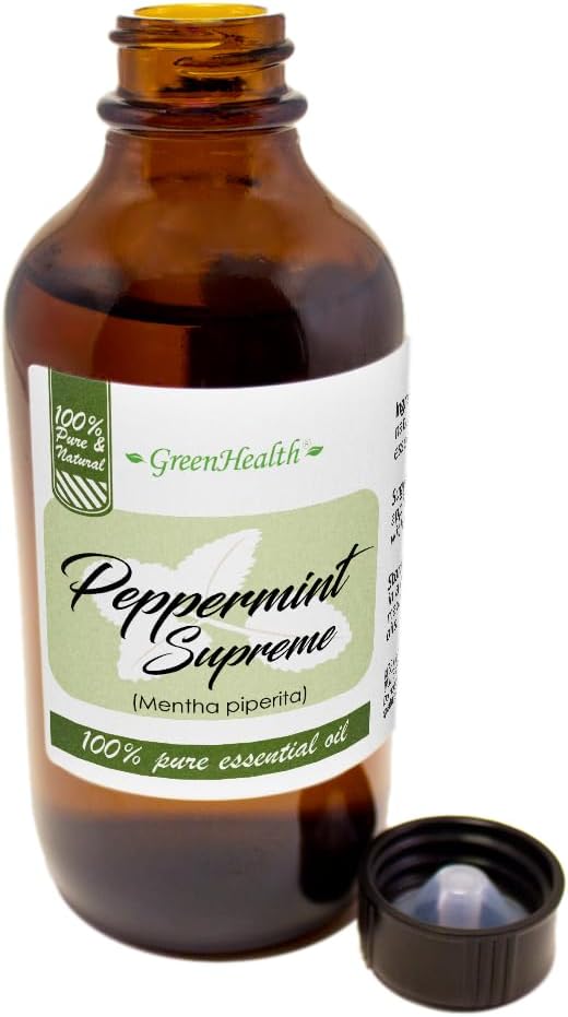 Peppermint Essential Oil (Mentha piperita) – 4 fl oz – Amber Glass Bottle with Cap – 100% Pure & Natural – Premium Therapeutic Grade – GreenHealth