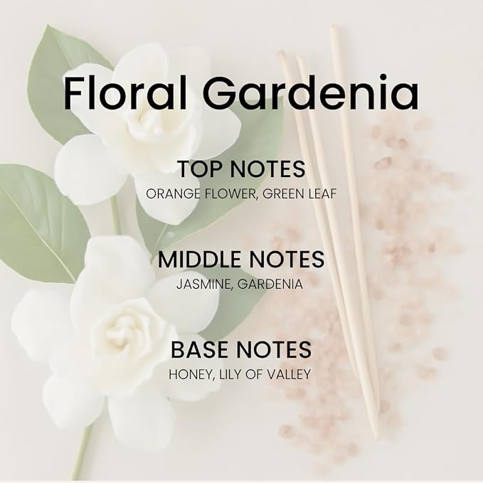 Gardenia Reed Diffuser Set – Premium Natural Fragrance Reed Diffusers for Home, Office, Bathroom, Kitchen, Shelf Décor Long-Lasting Scent with Non-Toxic Essential Oils Diffuser 5.63 oz, 160ml