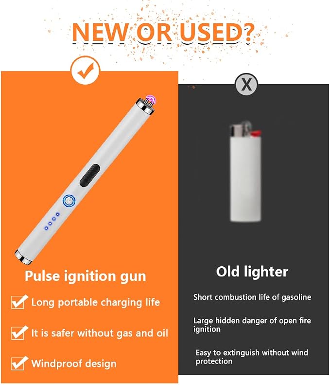 Electric Lighter Rechargeable Plasma Flameless USB Lighter with Safety Lock Dual Arc LED Display for Candle Grill Kitchen Camping (White)