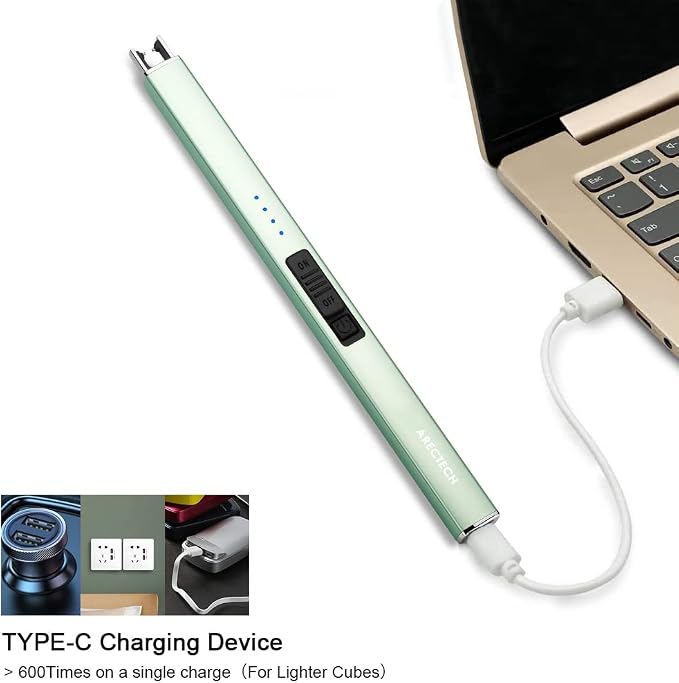 ARECTECH Electric Candle Lighter with Type-C Cable Rechargeable Plasma Arc Lighter for Candle Camping Kitchen Stove Birthday Gift for Man Women Wife Green