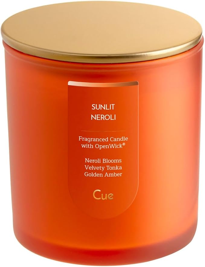 CUE Scented Candle | OpenWick Clean Burning | Soy Coconut Wax Blend | Spring | Summer | Clean Burning | Gift | Extended Burn Time (8.5oz, Sunlit Neroli)
