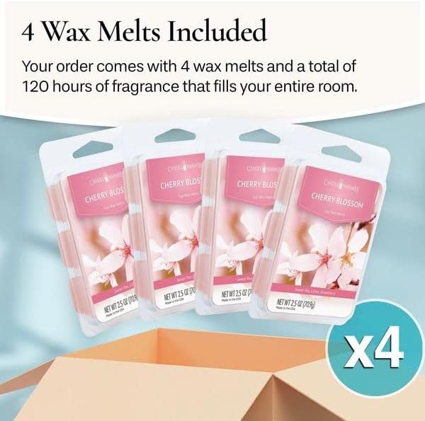 Candle Warmers Etc Classic Wax Melts 2.5oz, Cherry Blossom Fragrance (4-Pack) – Each Pack has x4 2.5 oz Wax Melts and 30 Hours of Fragrance – Perfect for bedrooms, Living Rooms, and bathrooms