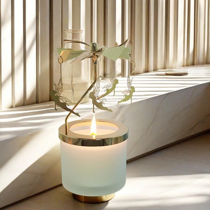 kingnero Lavender Scented Candle Carousel Rotary Candle Holder Spinning Tea Light Holder Birthday Gifts for Women, Mom, Wife, Girlfriend, Sister, Female Friends, (Golden Fairy)