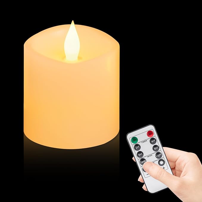 600H Flameless Pillar Candles with Remote & Timer - 3x3 Battery Operated Realistic Flickering LED, Smokeless Safe Drip-Free for Indoor Outdoor Home Wedding Decor (Ivory, 1-Pack)