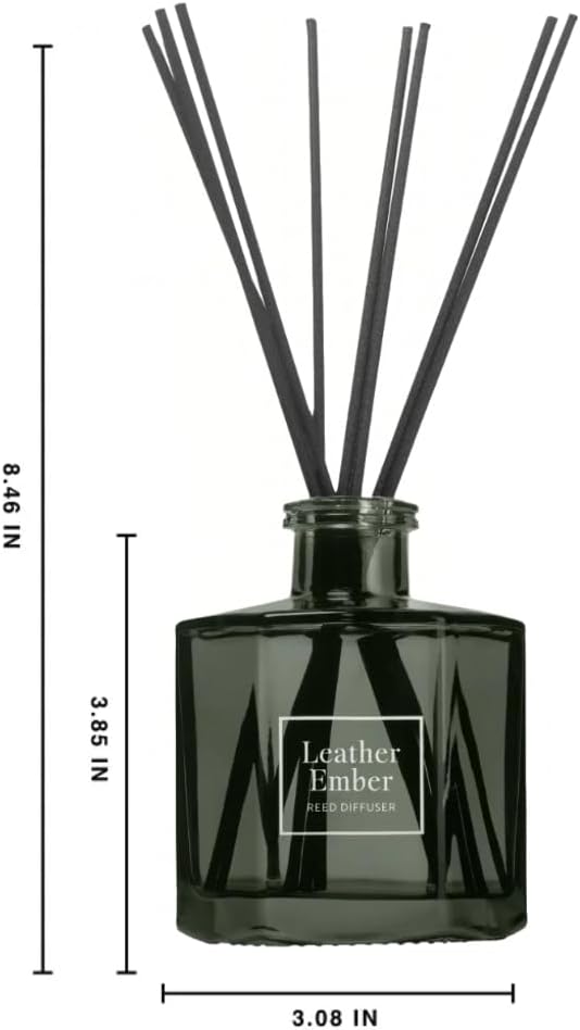Bellevue Diffuser, 6 fl oz Glass Filled Diffuser, Highly Concentrated Fragrances with Essential Oils, Home Fragrance, Scent: Leather Ember