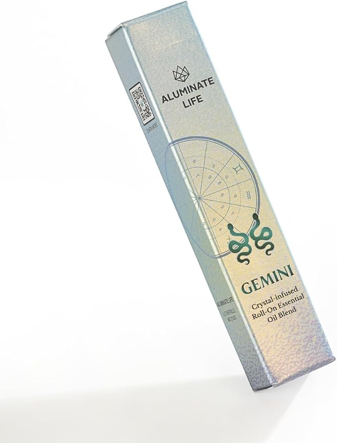 Gemini Zodiac Crystal-Infused Essential Oil Rollerball, Aromatherapy Blend - Clarity & Creativity, Premium Astrology Sign Birthday Gift, Natural Therapeutic Roller, 10 mL
