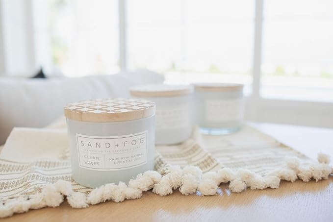 Sand + Fog Scented Candle - Clean Waves – Additional Scents and Sizes – 100% Cotton Lead-Free Wick - Luxury Air Freshening Jar Candles - Perfect Home Decor – 12oz